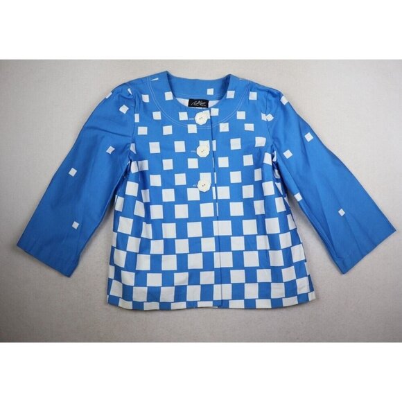 RUSSELL KEMP NEW YORK - WOMEN'S BLUE PRINT 3/4 SLEEVE JACKET - SIZE L - Picture 1 of 6